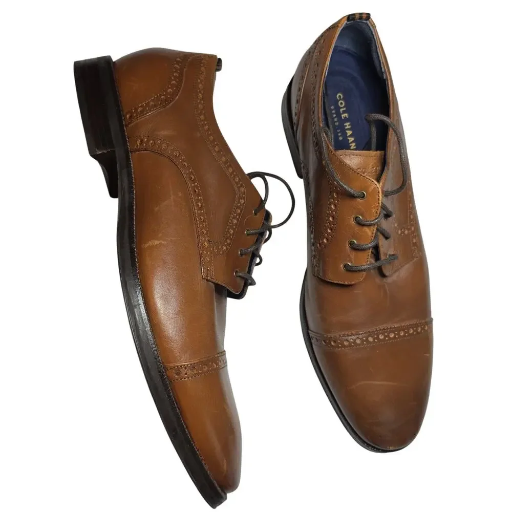 COLE HAAN Brown Leather Grand 360 Brogue Dress Shoes C30097 Mens Size 11M
